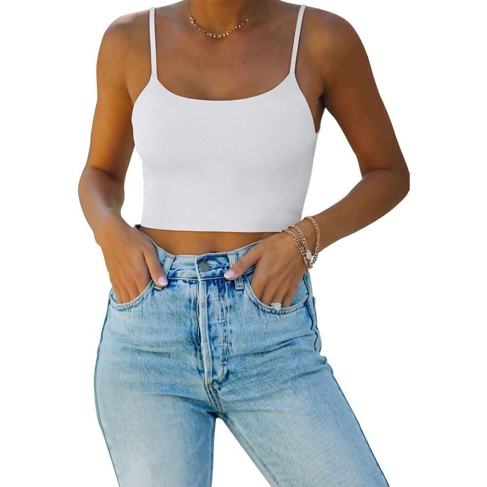 Women's Seamless Cropped Camisole Tank Adjustable Spaghetti Strap Yoga Top